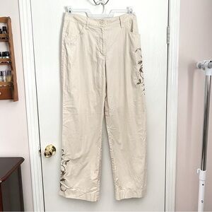 Vintage Express Bleus Khaki Floral Embroidered Y2K Pants Size 11/12